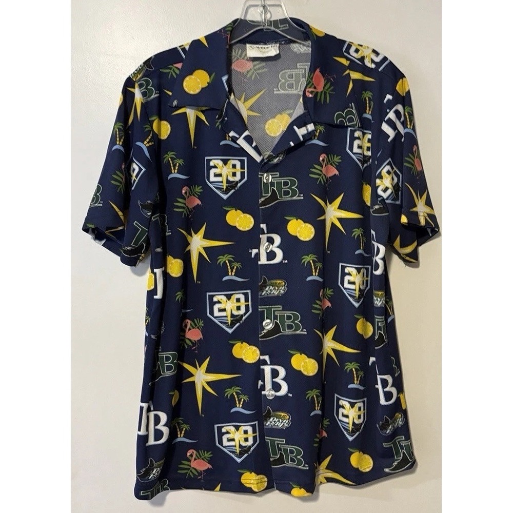 Tampa Bay Rays Hawaiian Camp Shirt Men's Medium Blue Print Brand Matchup Poly